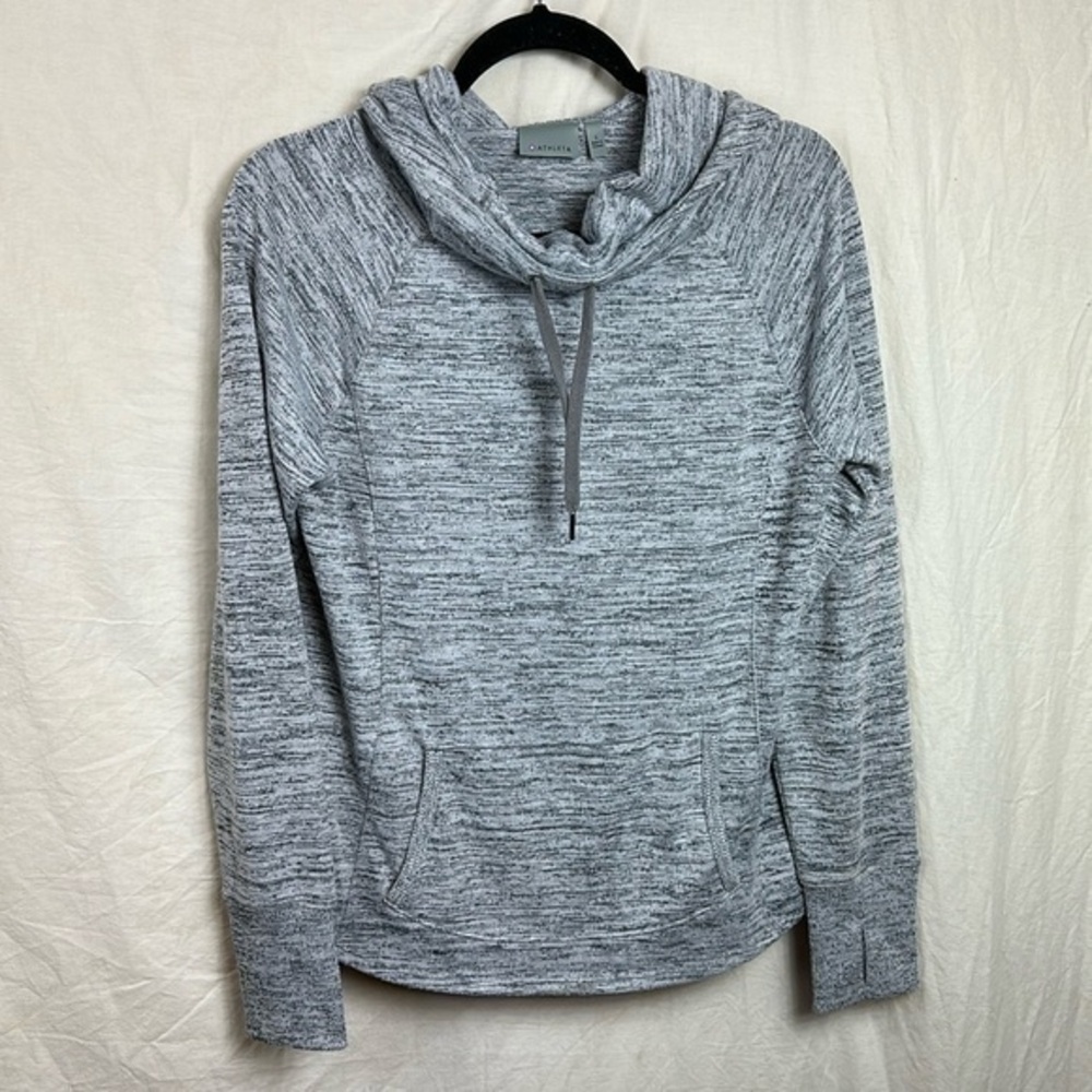 Athleta Heathered Grey Techie Cowl Neck Kangaroo Pocket Hoodie Top Womens Small